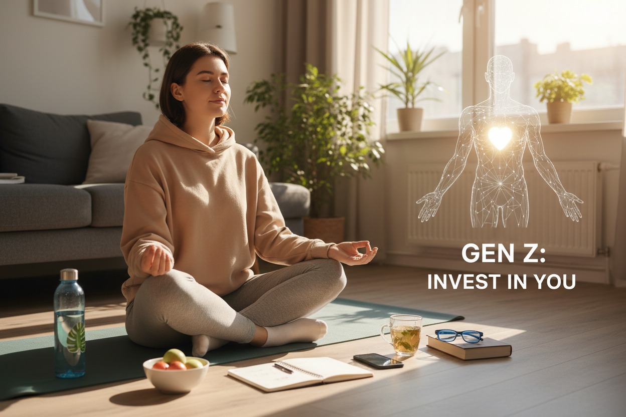 Gen Z Woman taking care of her body by meditating